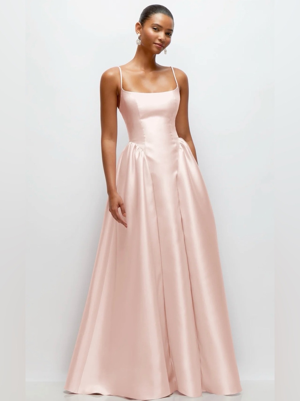 NEW Dessy Collection 3169 Scoop Neck Drop Satin Dress, Blush Pink, Size 4